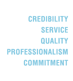 Credibilidad, servicio, calidad, profesionalismo, compromiso